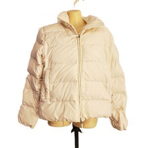 Banana Republic Cream Down Puffer Jacket S Stowable Hood Ivory Quilted Coat